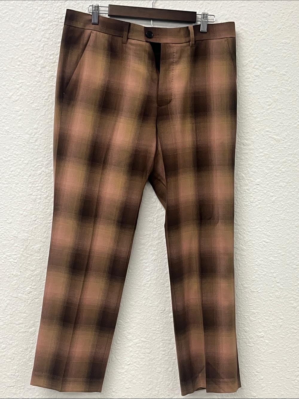 All Saints Brown Plaid Dress Pants with Pink Accents
#1133